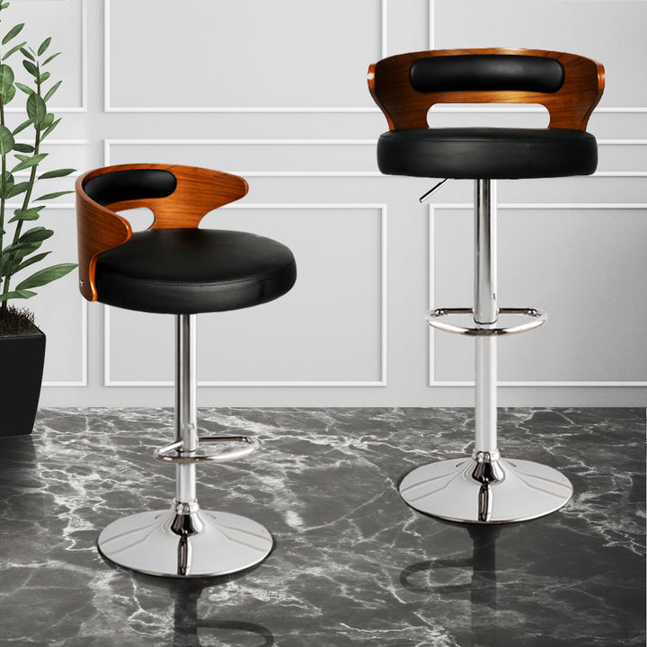 Levede 1x Kitchen Bar Stools Gas Lift Black Silver.