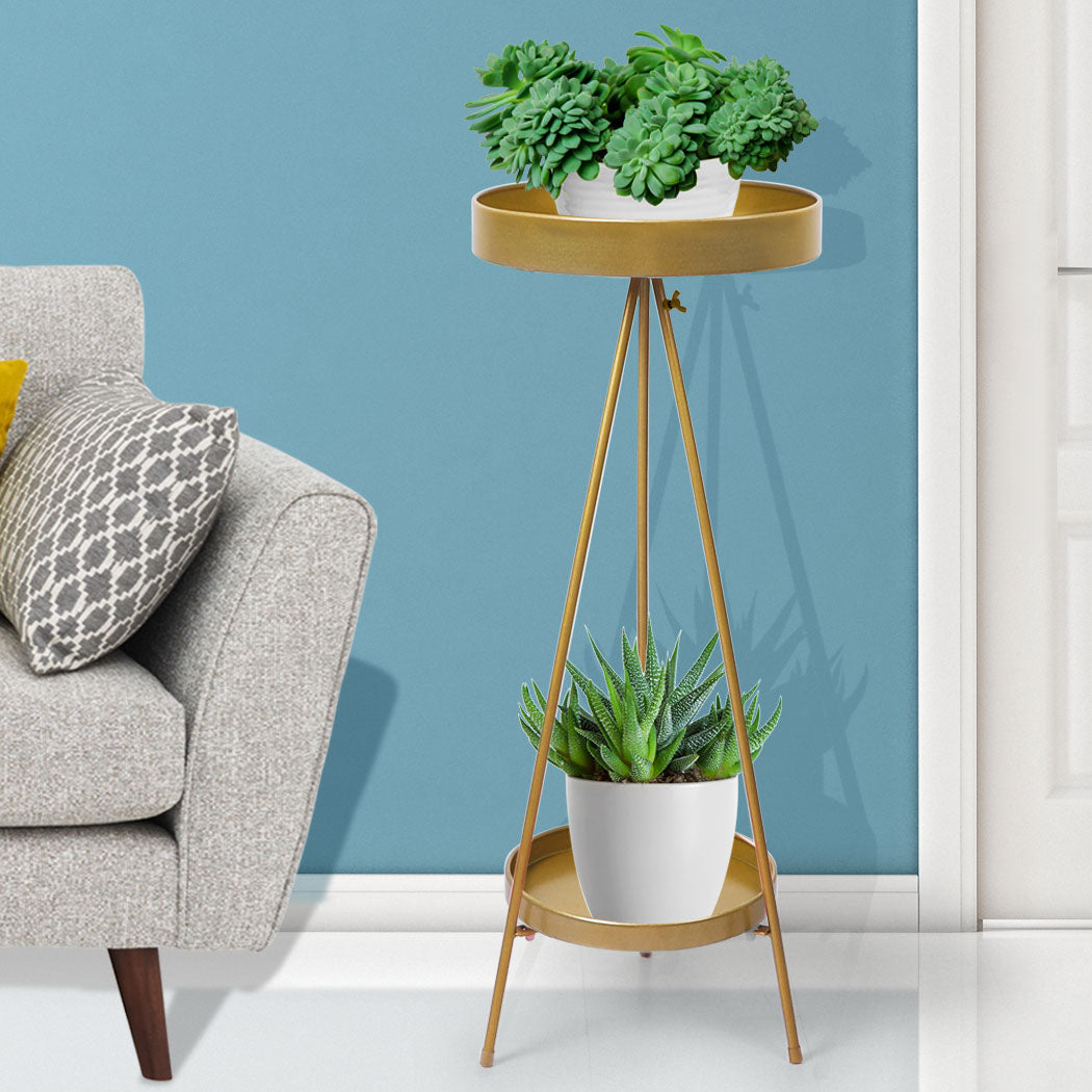 Levede Plant Stand 2 Tiers Outdoor Indoor Gold Large.