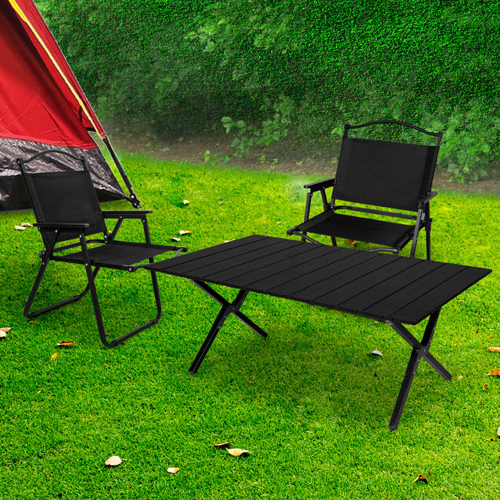 Folding Camping Table Chair Set Black.
