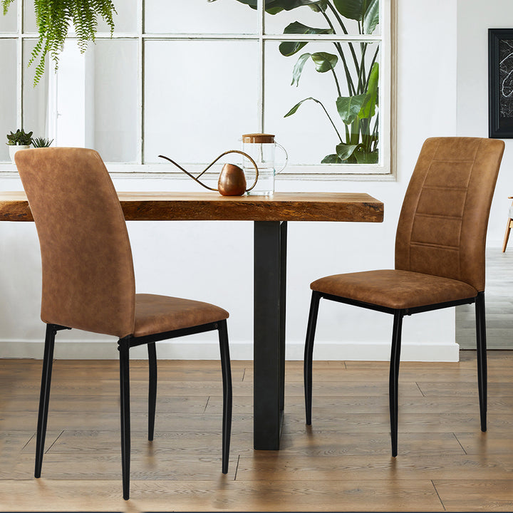 2x Dining Chairs Leathaire Kitchen Table Accent Brown Chairs.