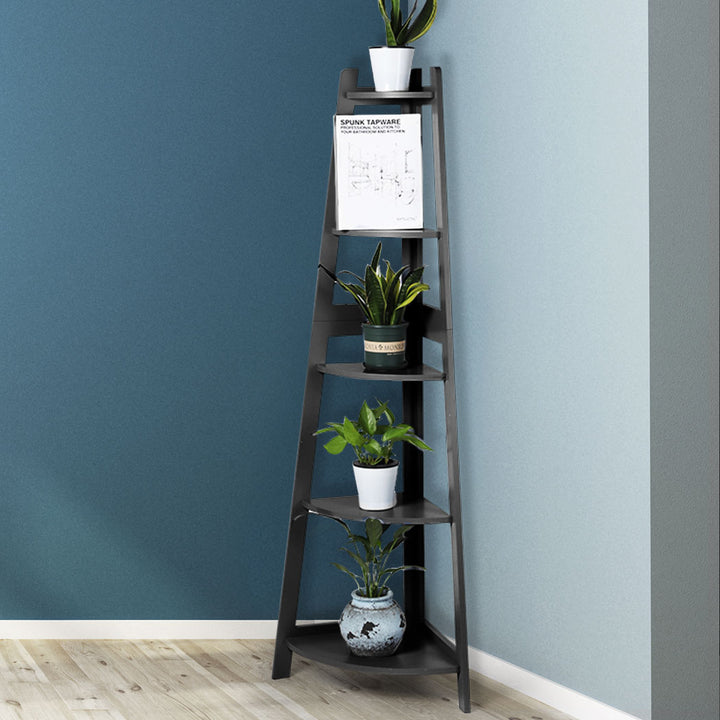 Levede 5 Tier Corner Shelf Wooden Storage Black.