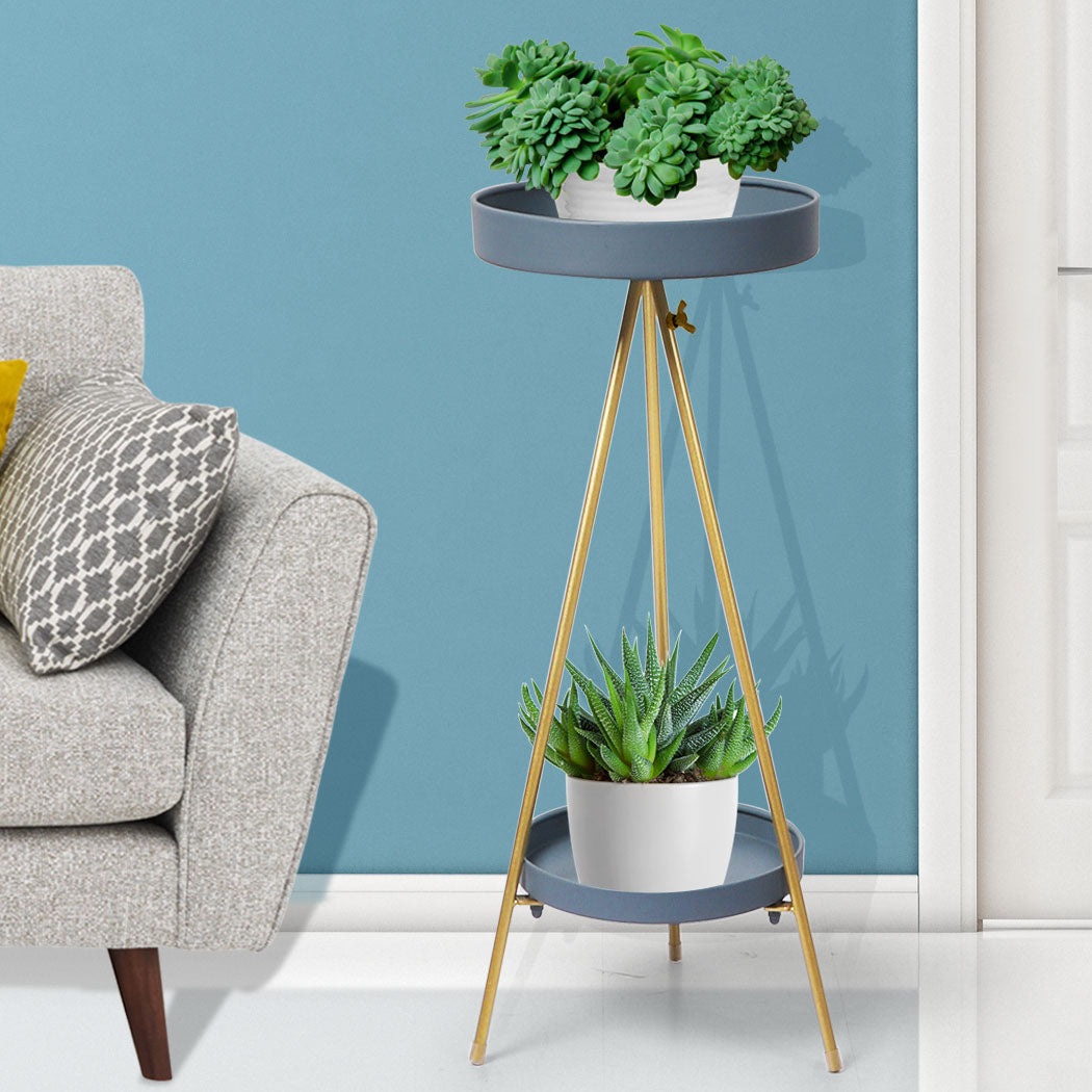 Levede Plant Stand 2 Tiers Outdoor Indoor Grey Gold Large.