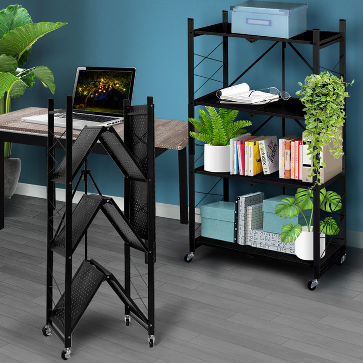 Levede Foldable Storage Shelf Display Black 4 Tiers.