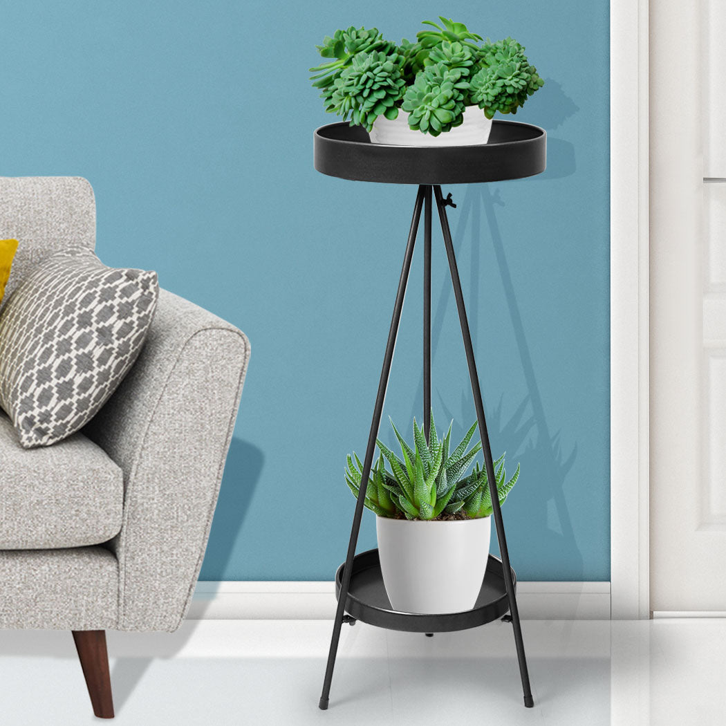 Levede Plant Stand 2 Tiers Outdoor Indoor Black Large.