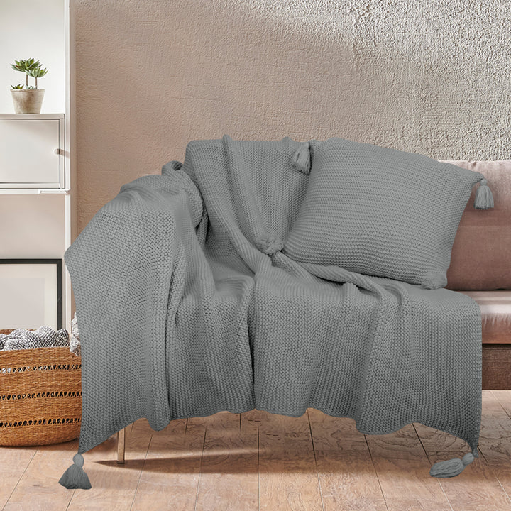 DreamZ Knitting Throw Blanket Cushion Grey.