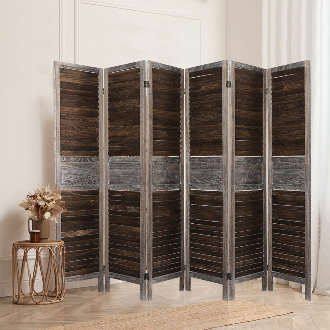 Levede Room Divider 6 Panel Folding Brown.