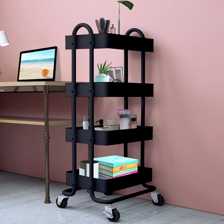 Levede 4 Tiers Kitchen Trolley Cart Black.
