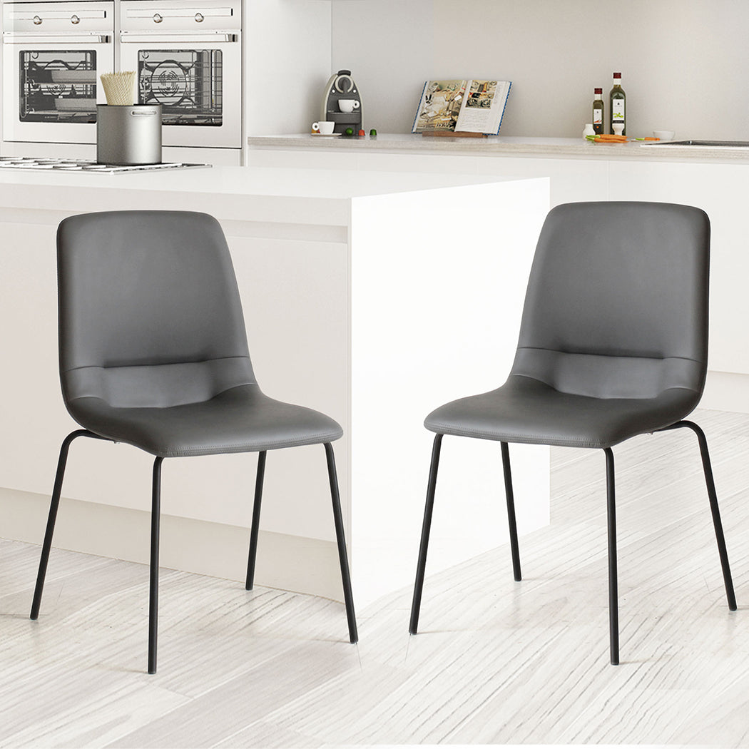 4X Stackable  PU Leather Dining Chairs Grey.