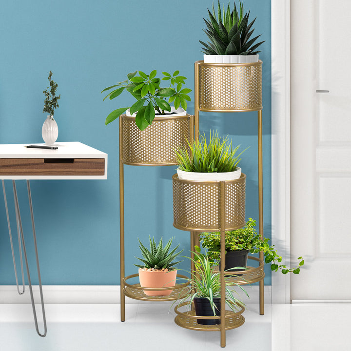 Levede 6 Tier Plant Stand Swivel Outdoor Gold.