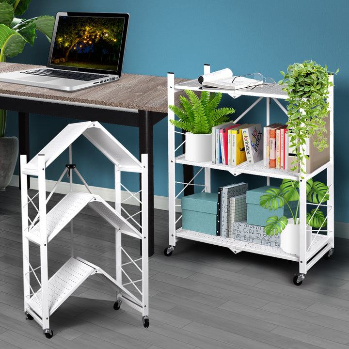 Levede Foldable Storage Shelf Display White 3 Tiers.