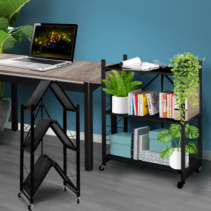 Levede Foldable Storage Shelf Display Black 3 Tiers.