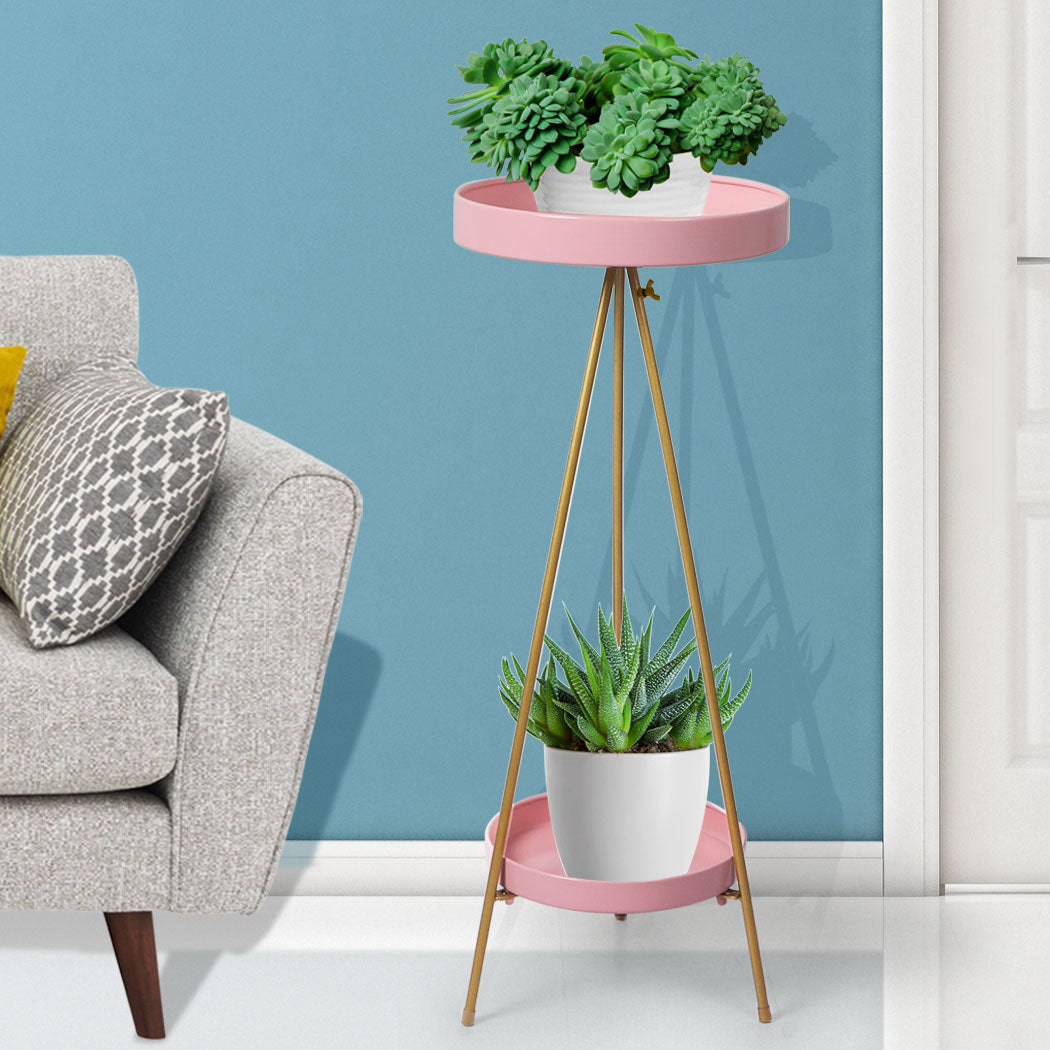 Levede Plant Stand 2 Tiers Outdoor Indoor Pink Gold Large.