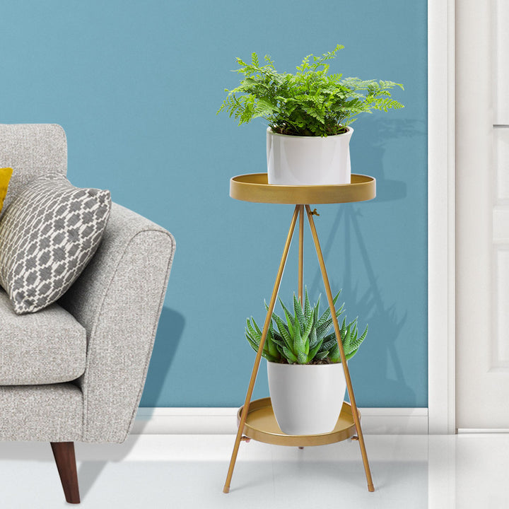 Levede Plant Stand 2 Tiers Outdoor Indoor Gold Medium.