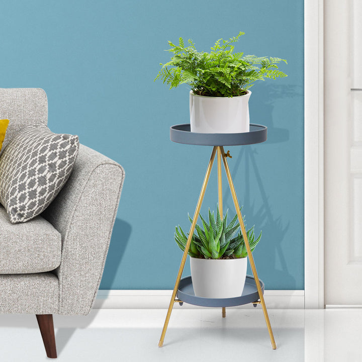 Levede Plant Stand 2 Tiers Outdoor Indoor Grey Gold Medium.