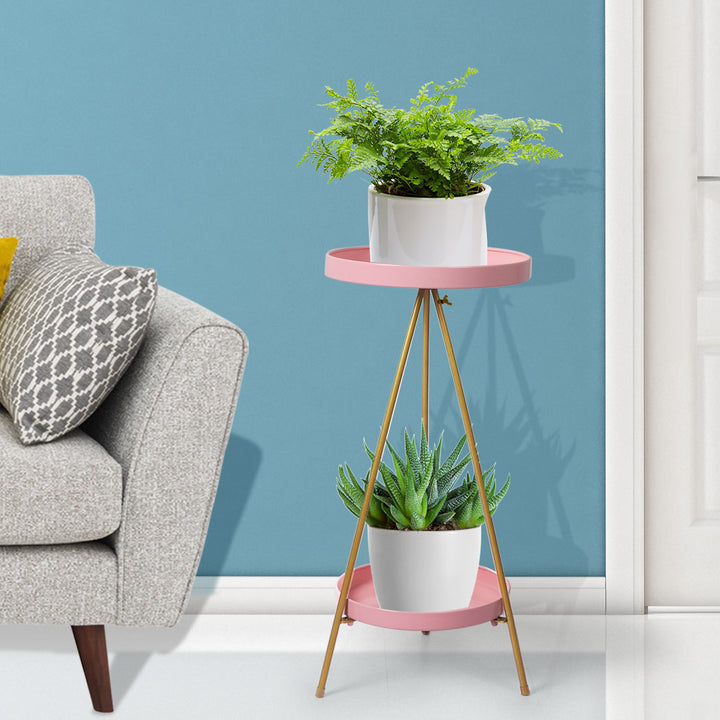 Levede Plant Stand 2 Tiers Outdoor Indoor Pink Gold Medium.