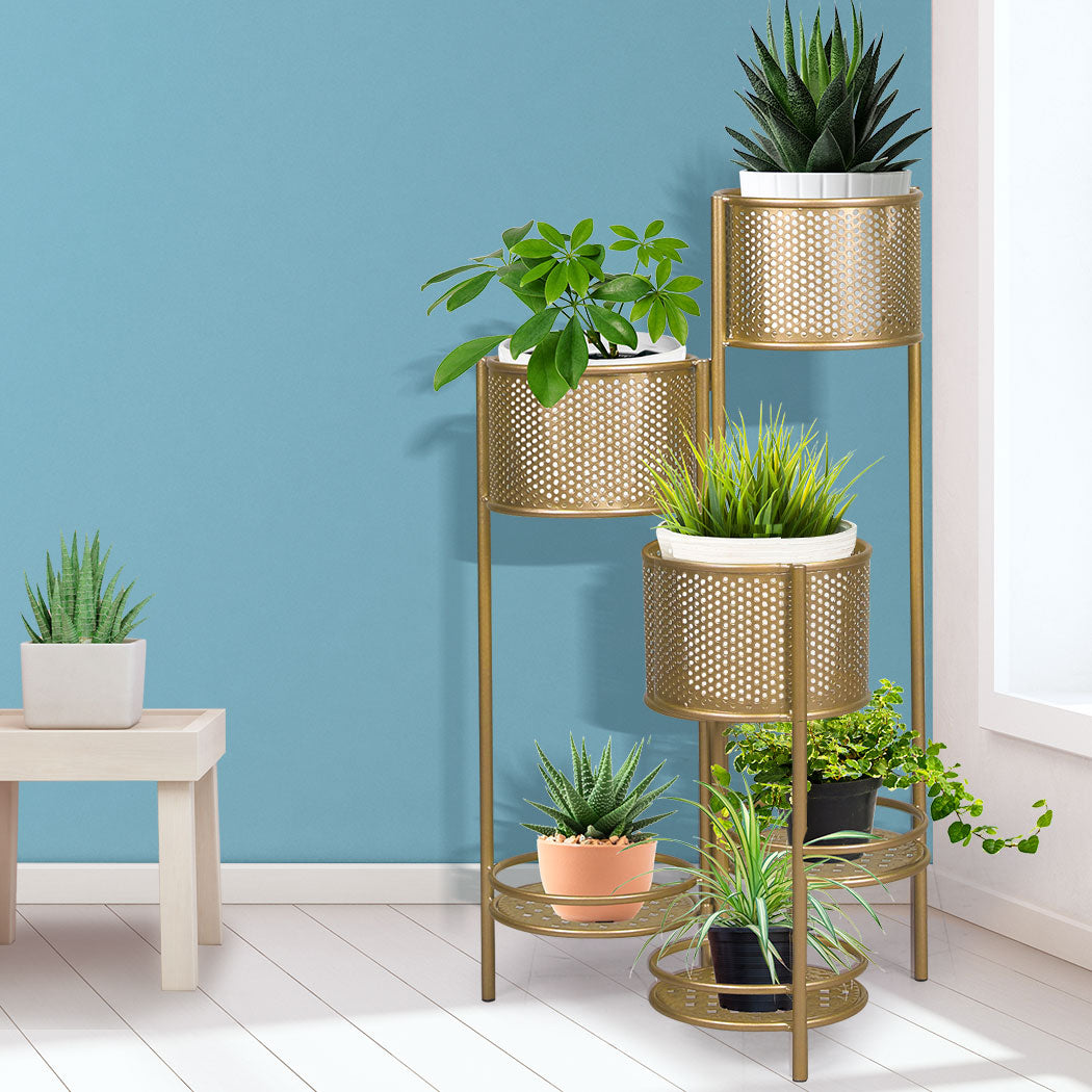 Levede 6 Tier Plant Stand Swivel Outdoor Gold.