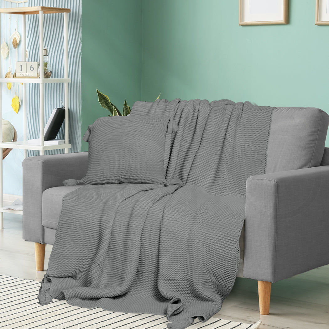 DreamZ Knitting Throw Blanket Cushion Grey.