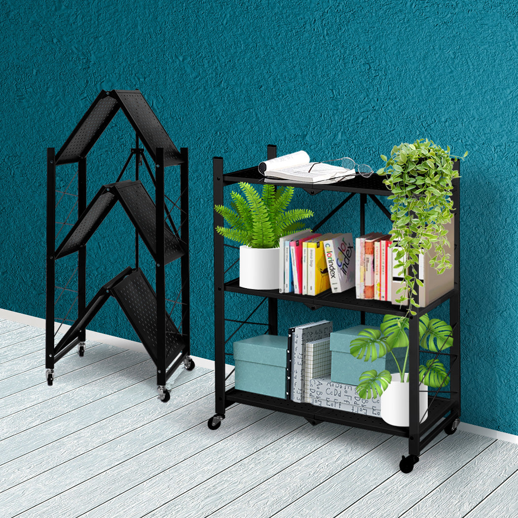 Levede Foldable Storage Shelf Display Black 3 Tiers.