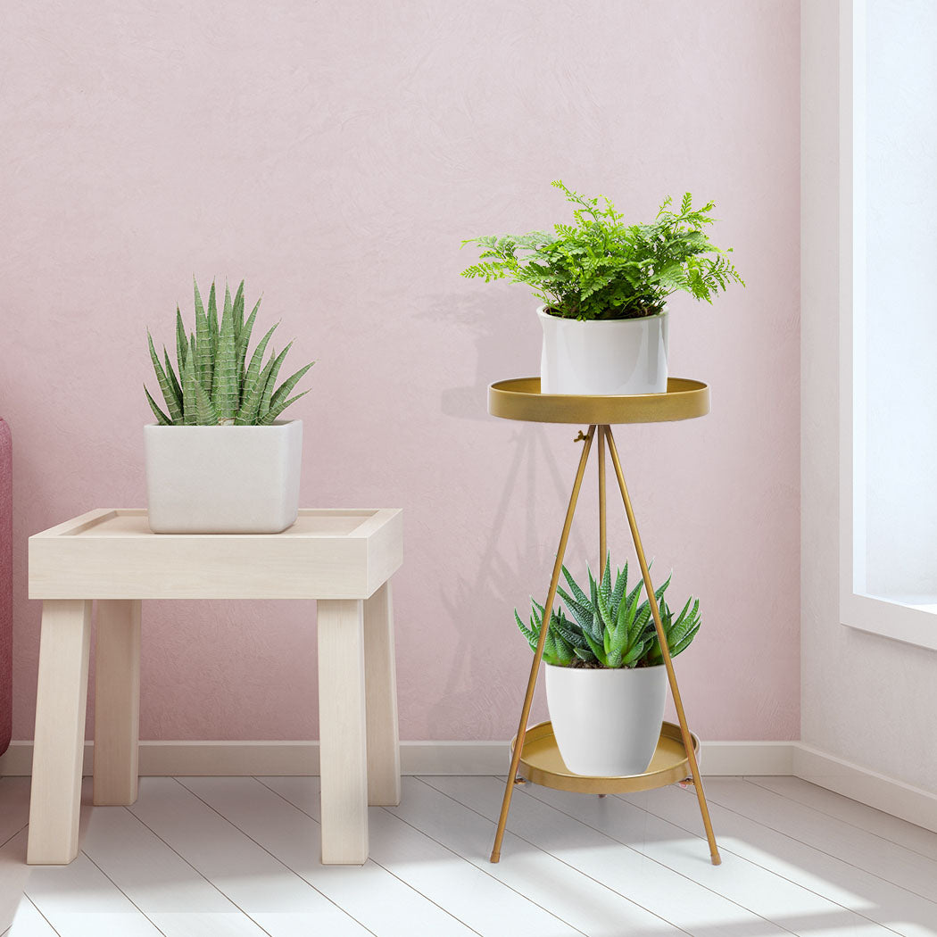 Levede Plant Stand 2 Tiers Outdoor Indoor Gold Medium.