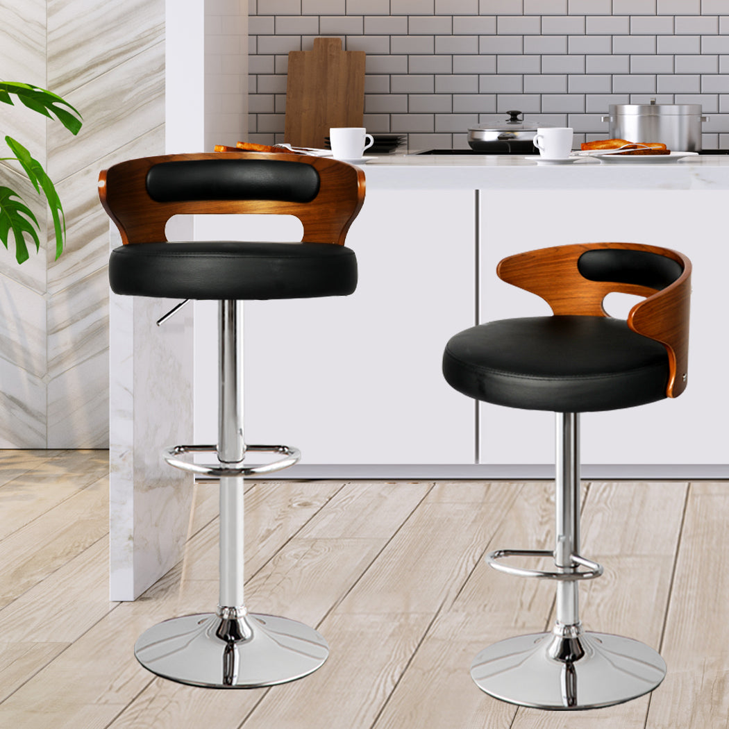 Levede 1x Kitchen Bar Stools Gas Lift Black Silver.
