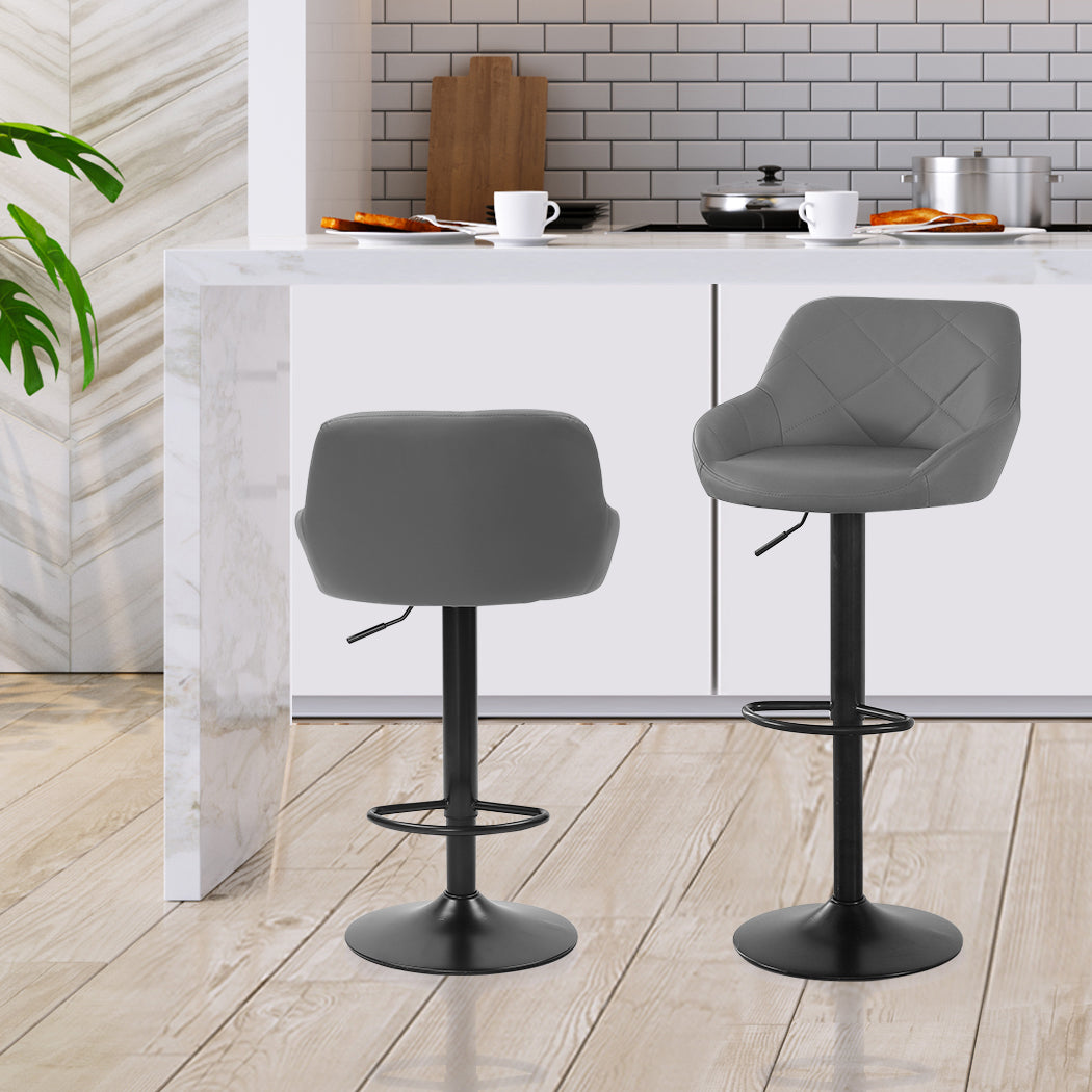 2x Bar Stools Stool Kitchen Chairs Swivel Grey.