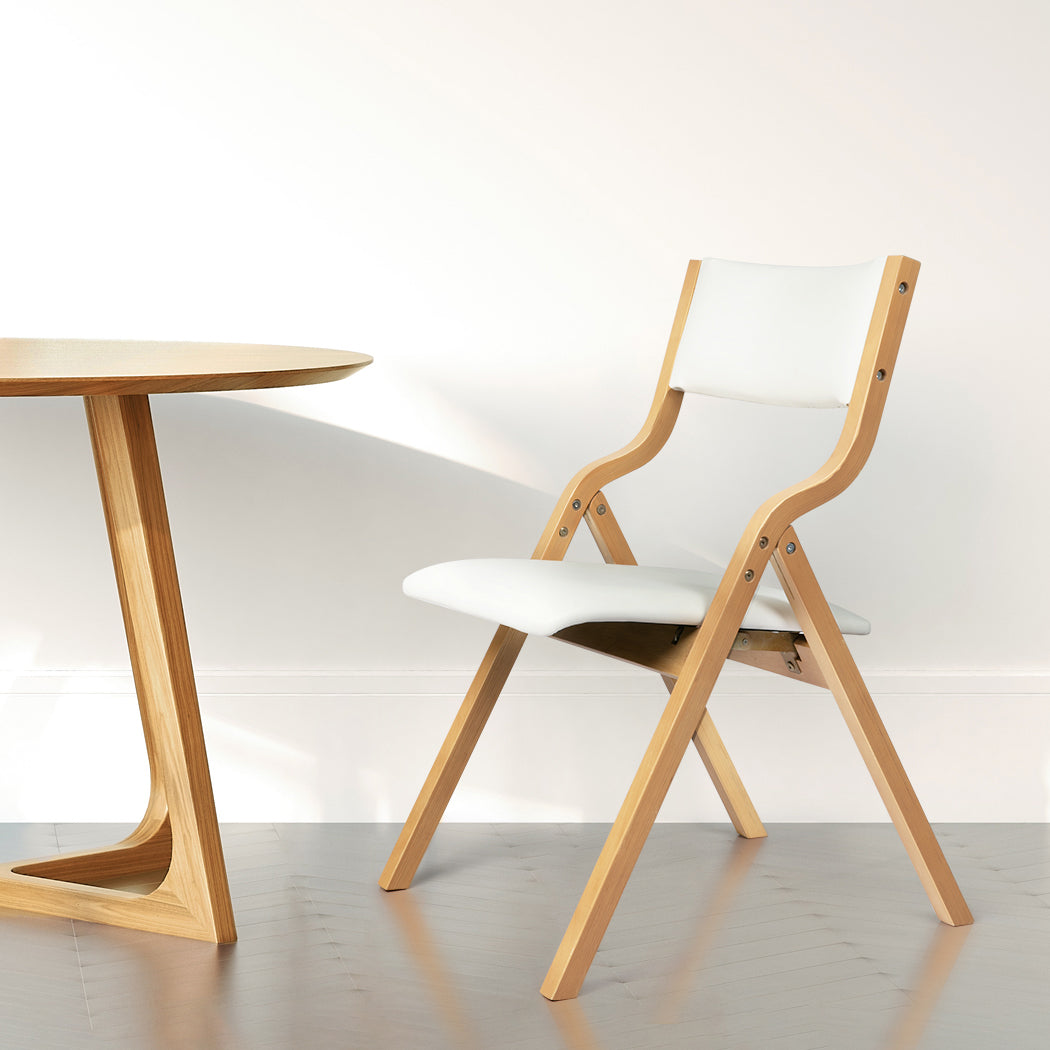 2x Dining Chairs Foldable PU Beige.