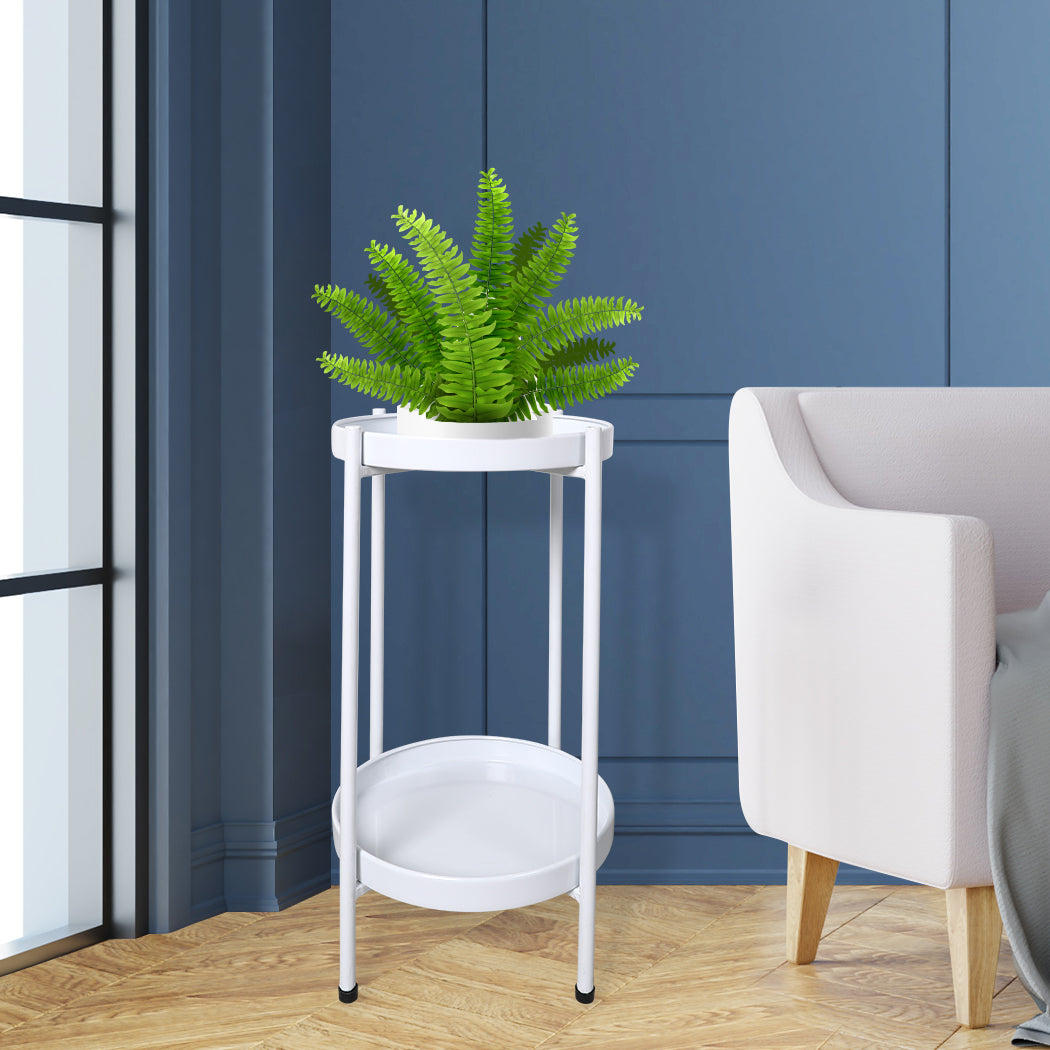 Levede 2 Tiers Plant Stand Metal Flower White Medium.
