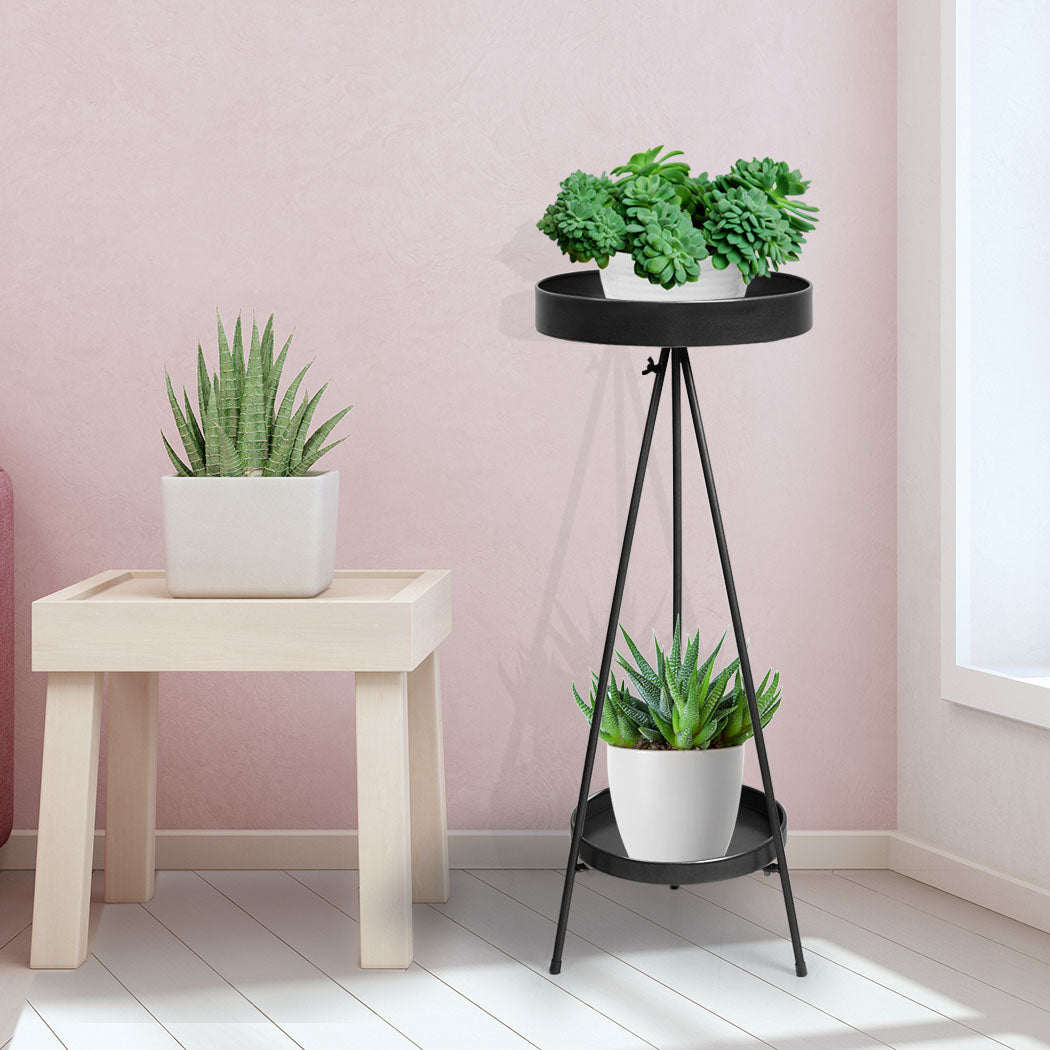 Levede Plant Stand 2 Tiers Outdoor Indoor Black Large.