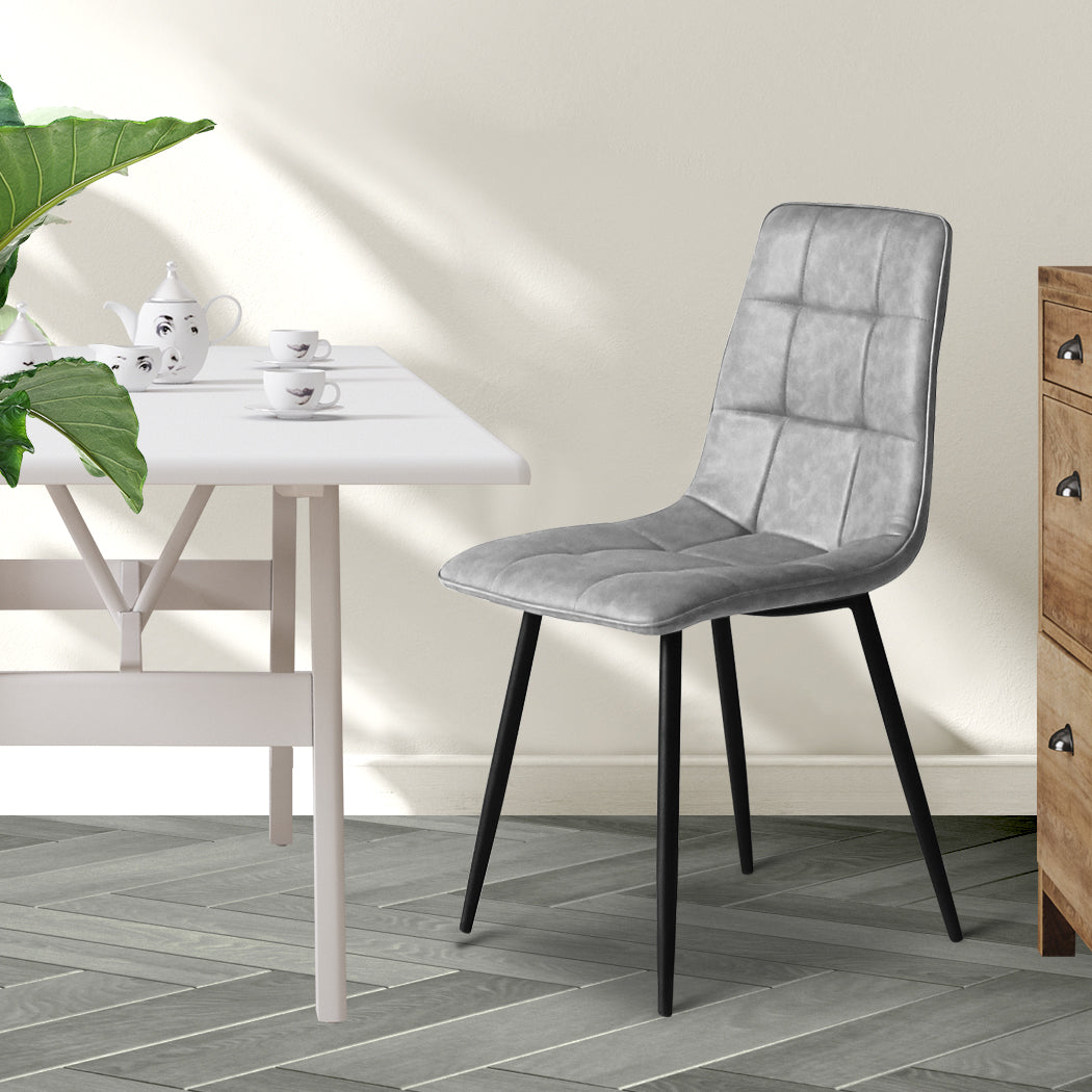 Grey Leather Dining Chairs Set of 4.