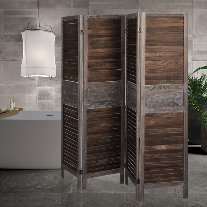 Levede 4 Panel Partition Room Divider Brown.