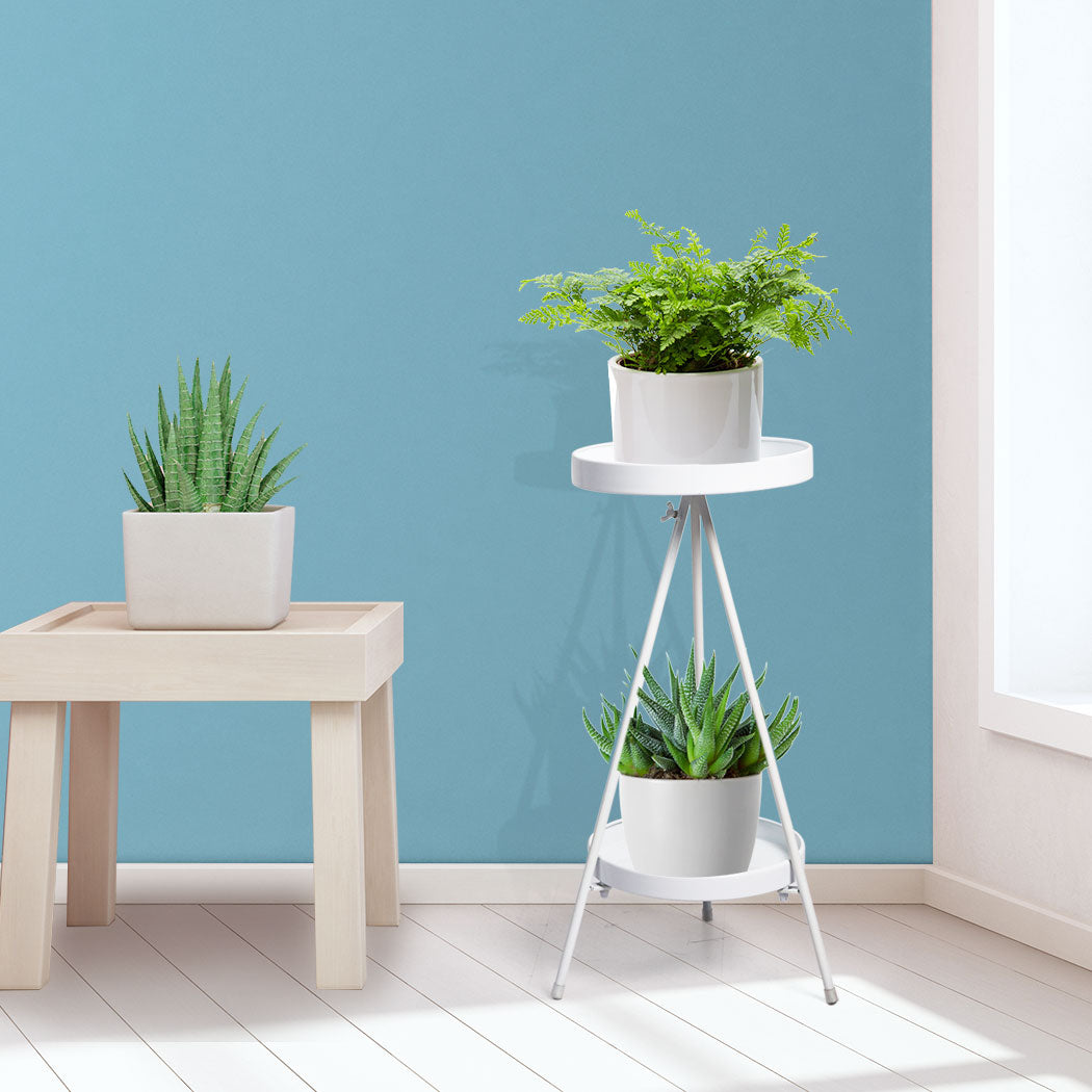 Levede Plant Stand 2 Tiers Outdoor Indoor White Medium.