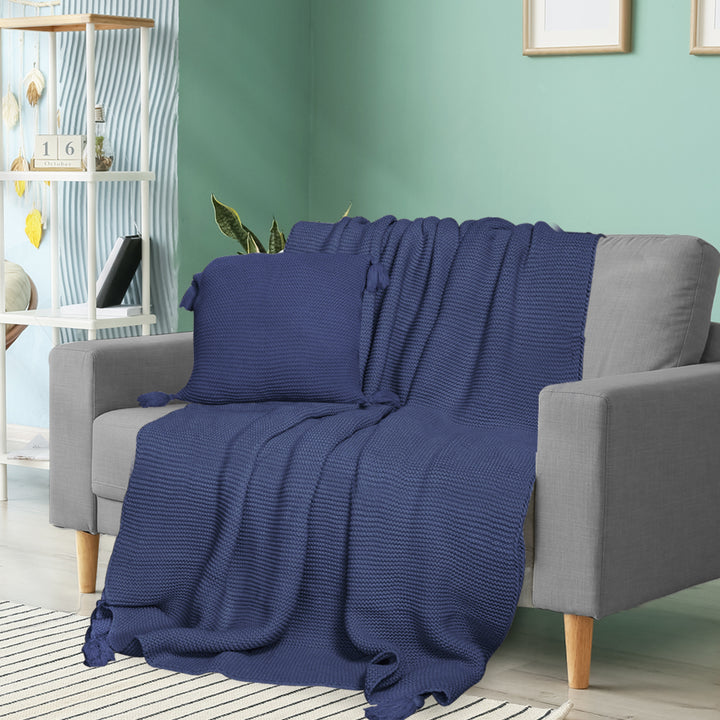 DreamZ Knitting Throw Blanket Cushion Navy.