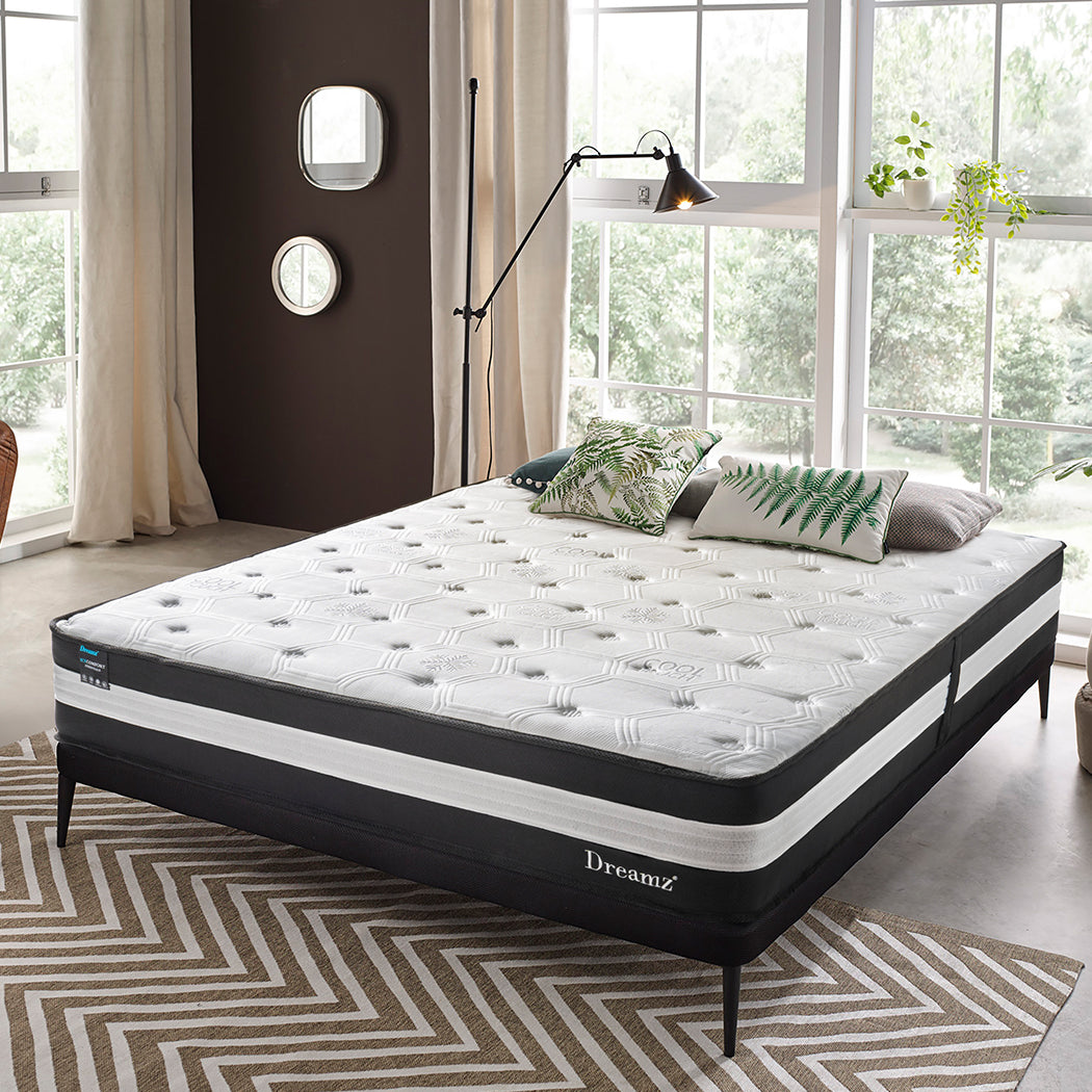 King Single Cooling Mattress Pocket Spring Euro Top Bed Foam 5 Zone 25cm.