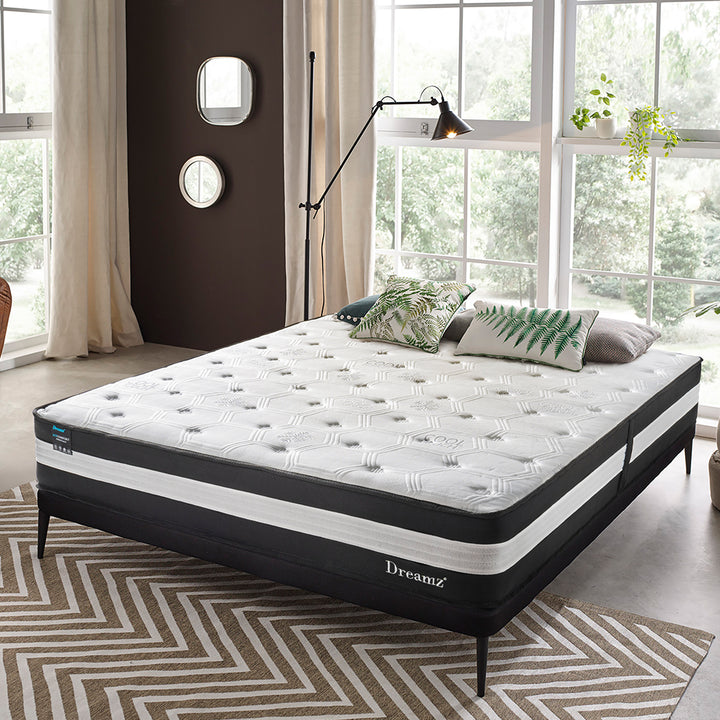 King Single Cooling Mattress Pocket Spring Euro Top Bed Foam 5 Zone 25cm.