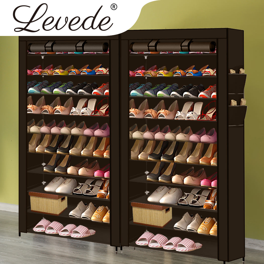 Levede 2pcs 10 Tier Shoe Rack Storage Brown.