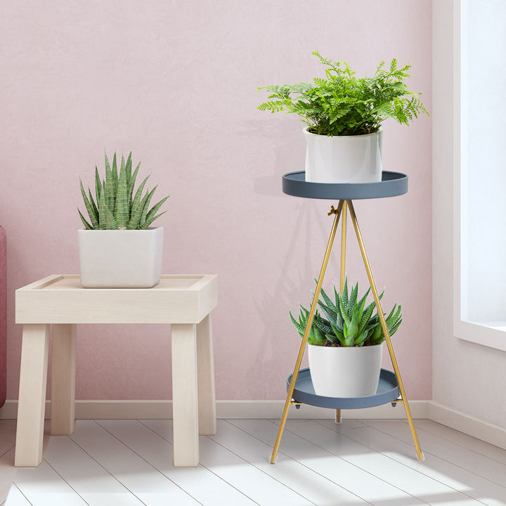 Levede Plant Stand 2 Tiers Outdoor Indoor Grey Gold Medium.