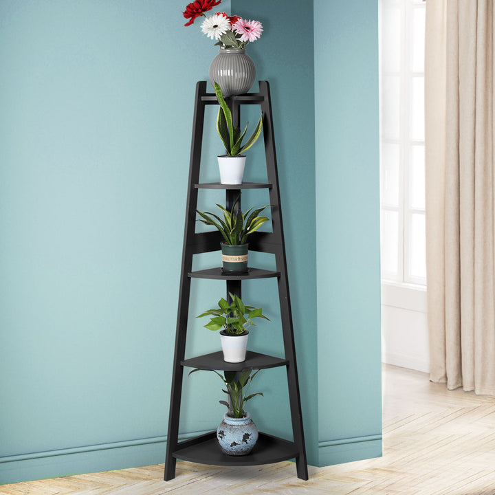 Levede 5 Tier Corner Shelf Wooden Storage Black.