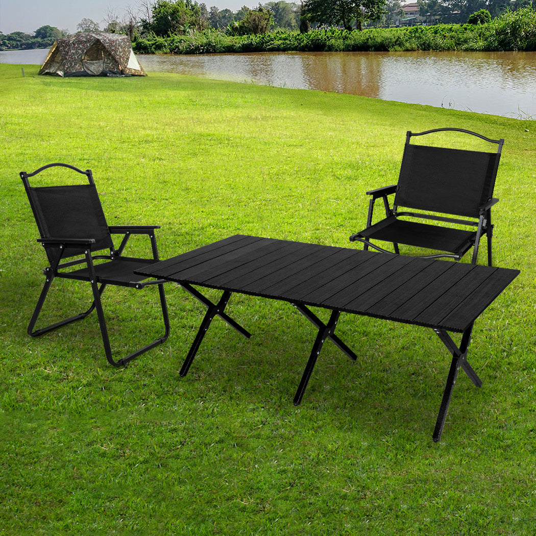 Folding Camping Table Chair Set Black.