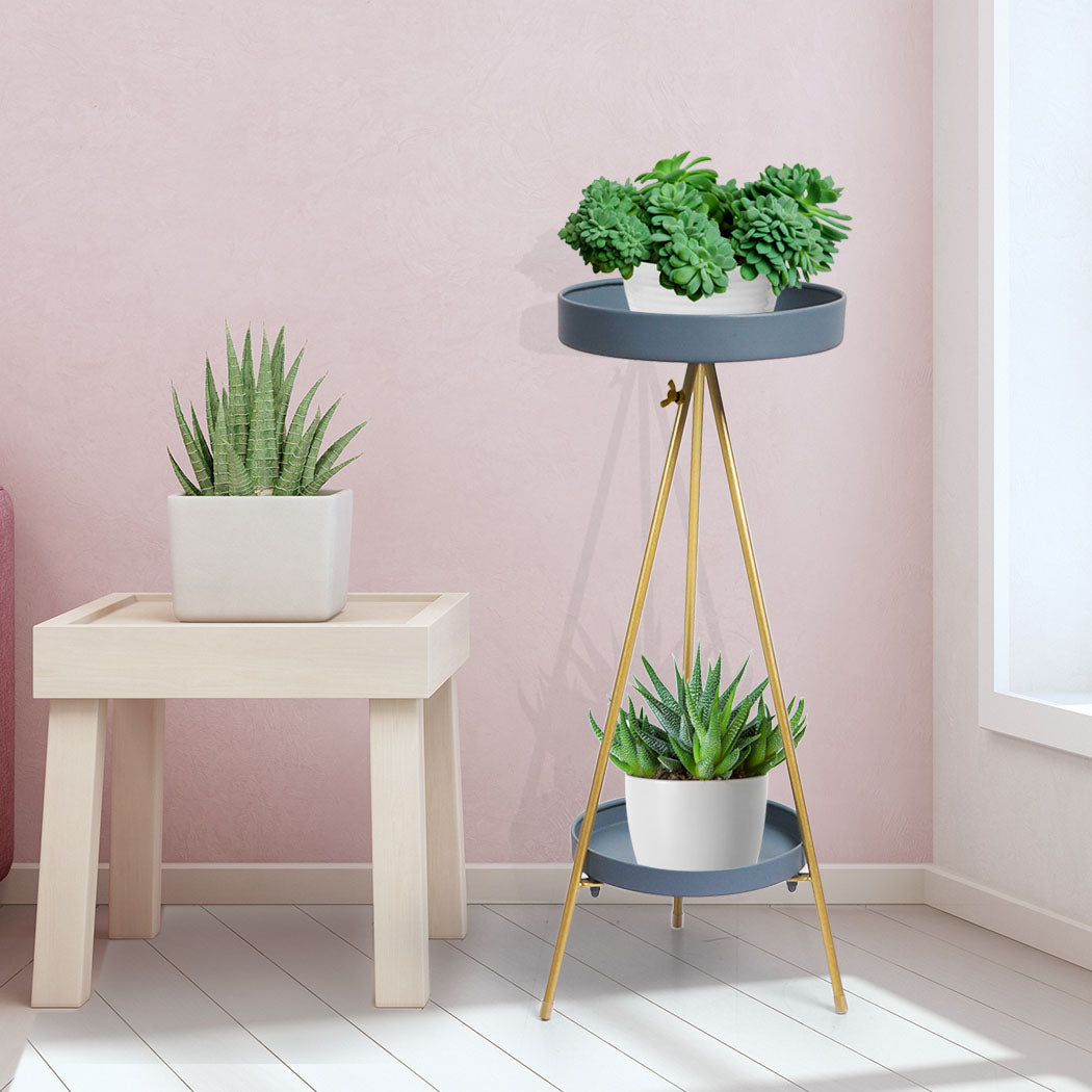 Levede Plant Stand 2 Tiers Outdoor Indoor Grey Gold Large.