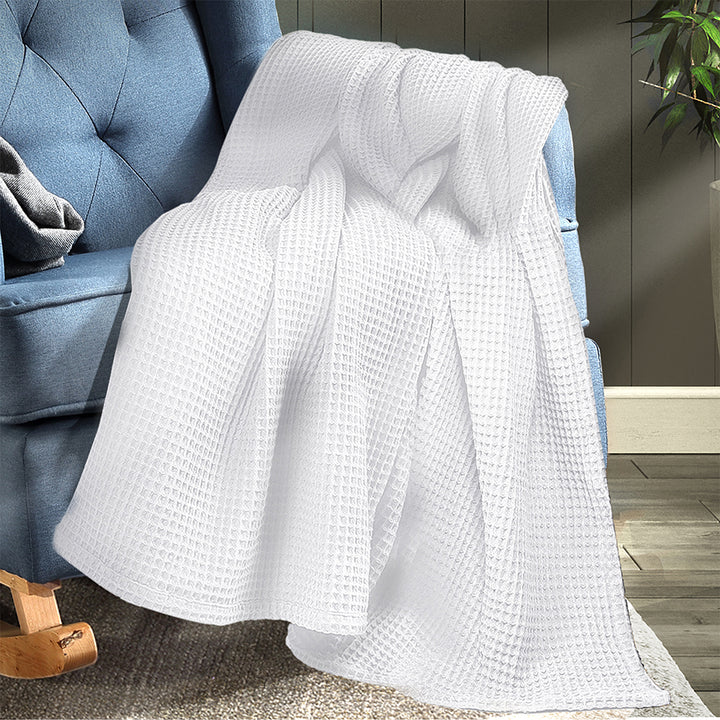 DreamZ Throw Blanket Cotton Waffle Blankets White Double.