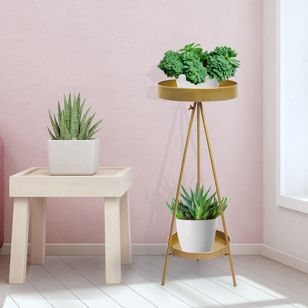 Levede Plant Stand 2 Tiers Outdoor Indoor Gold Large.