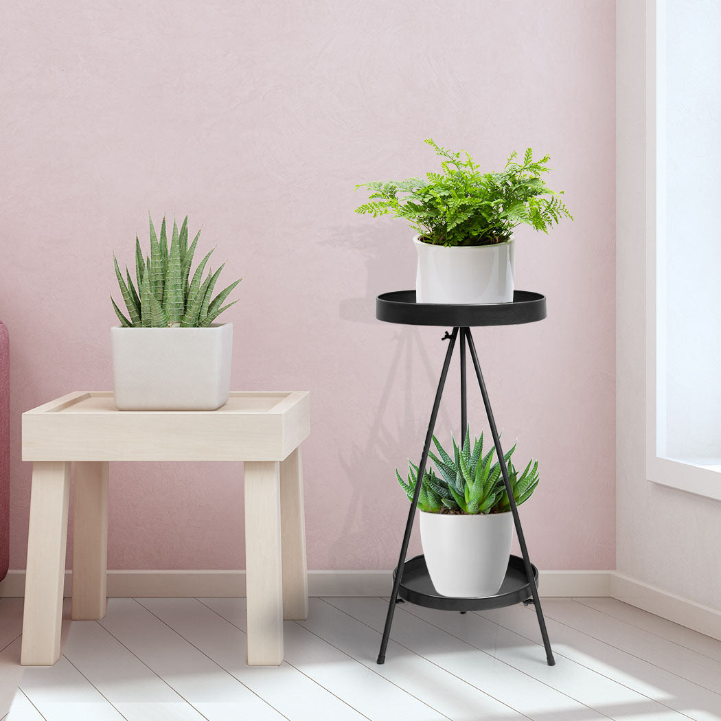 Levede Plant Stand 2 Tiers Outdoor Indoor Black Medium.