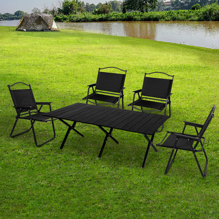 Folding Camping Table Chair Set Black.