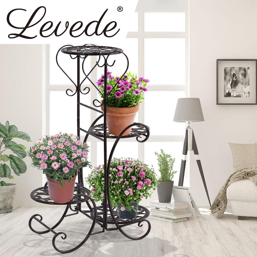 2x Levede Flower Shape Metal Plant Stand Black.