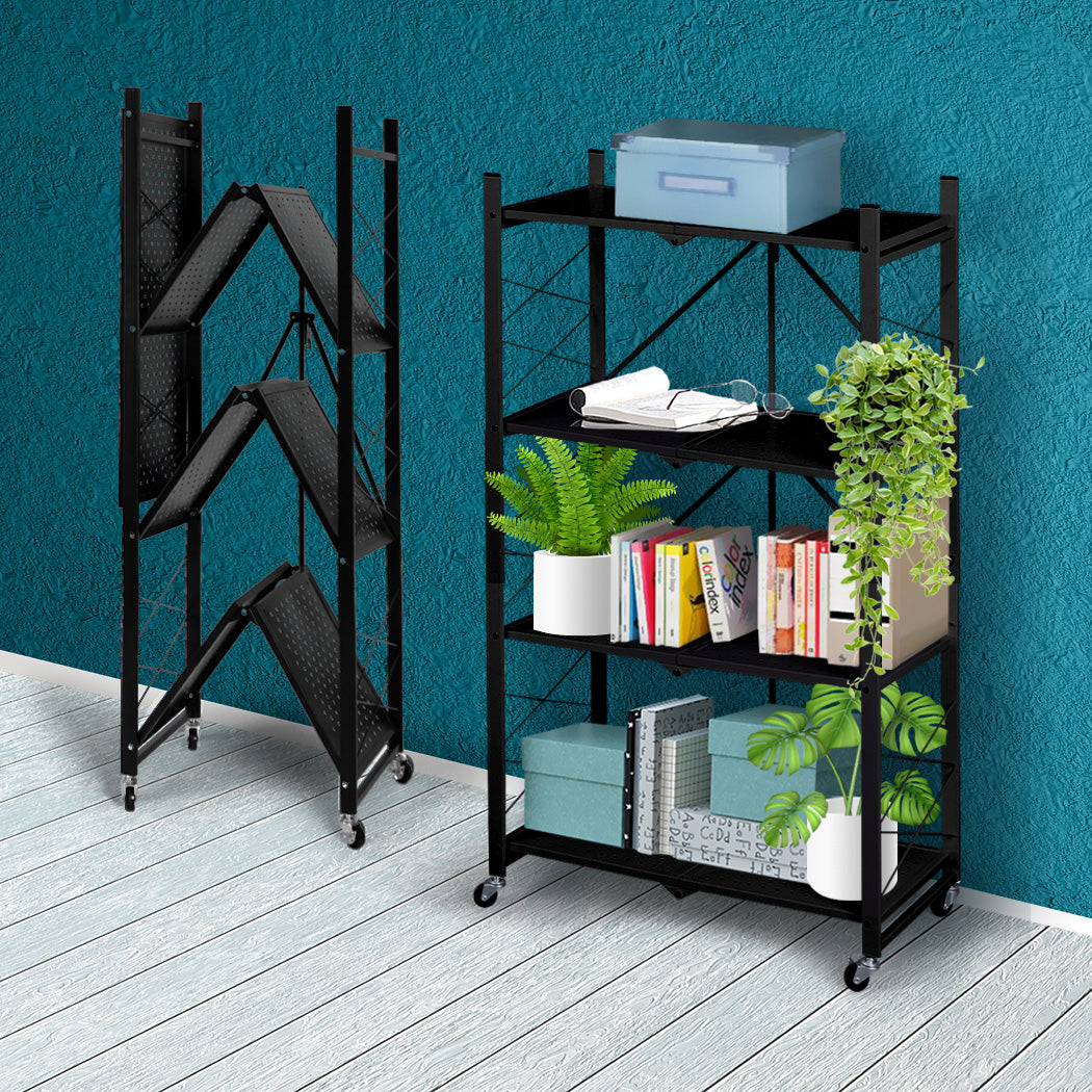 Levede Foldable Storage Shelf Display Black 4 Tiers.
