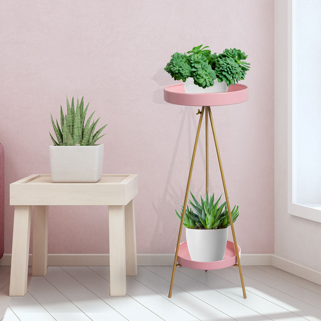 Levede Plant Stand 2 Tiers Outdoor Indoor Pink Gold Large.