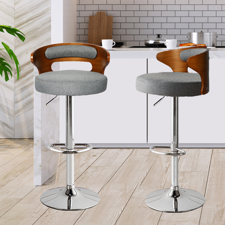 Levede 1x Kitchen Bar Stools Gas Lift Grey Silver.