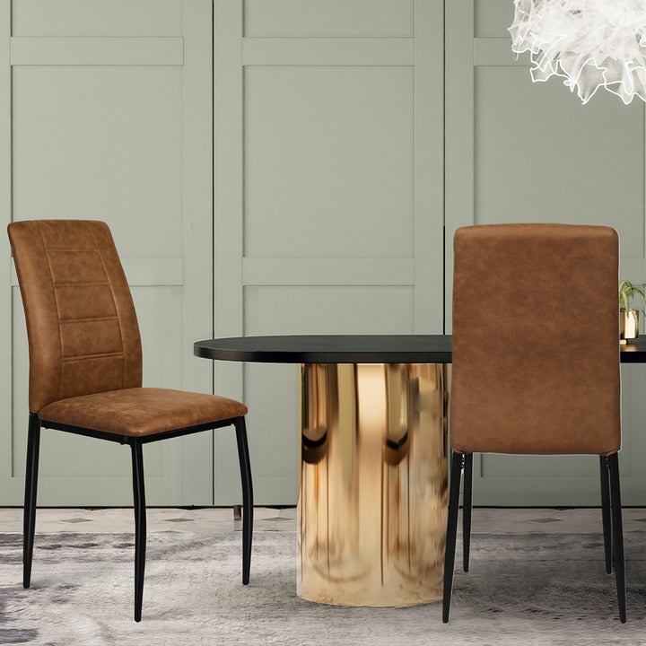 2x Dining Chairs Leathaire Kitchen Table Accent Brown Chairs.