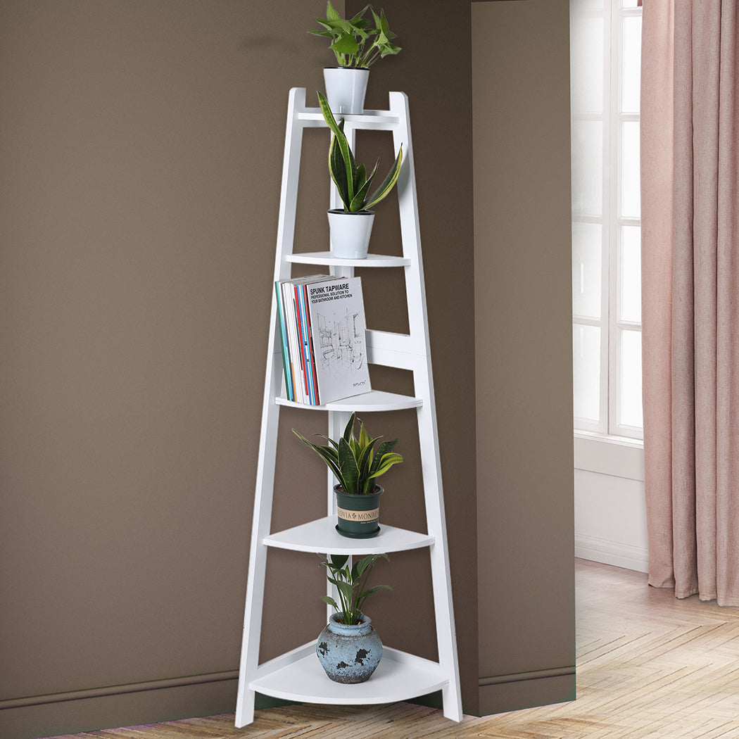Levede 5 Tier Corner Shelf Wooden Storage White.