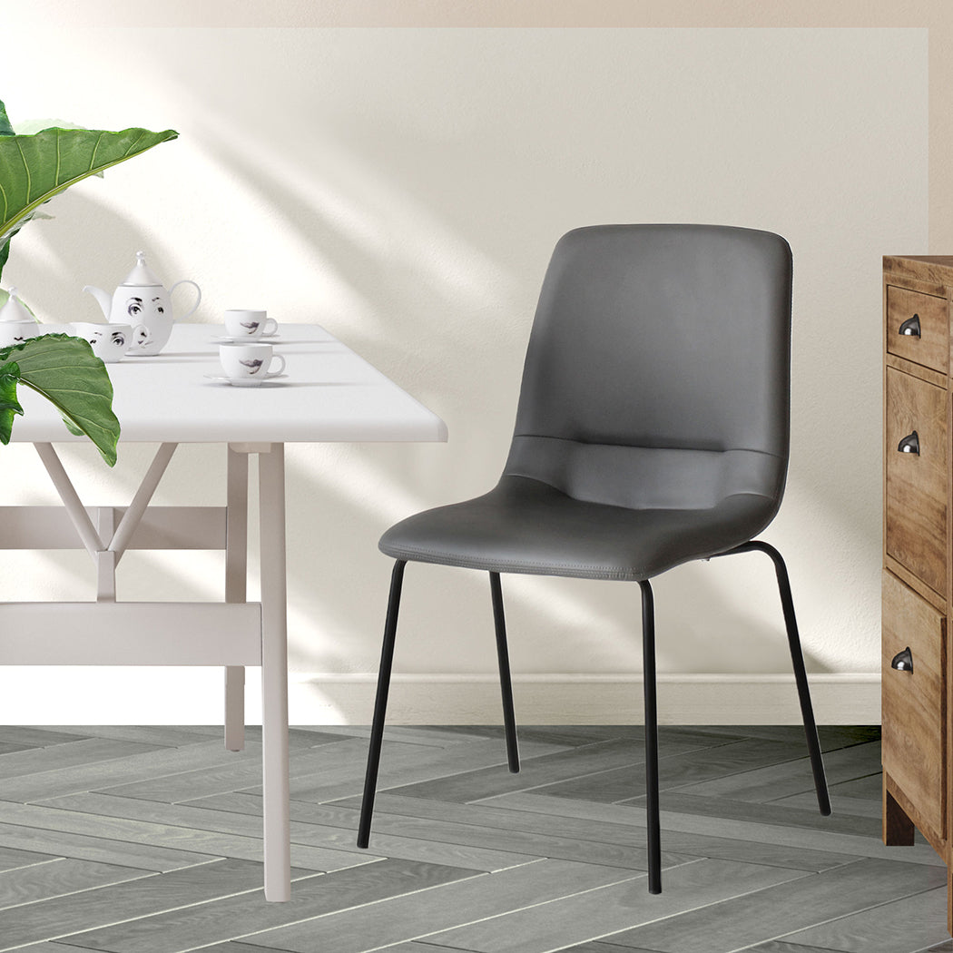 4X Stackable  PU Leather Dining Chairs Grey.
